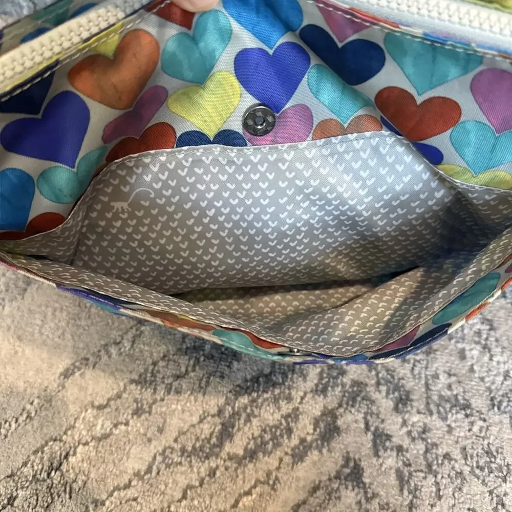 Kipling Heart Print Crossbody Bag Monkey Charm Multicolor Adjustable Strap